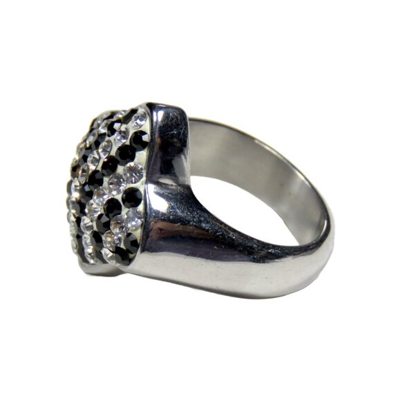 Inox Women's Polished Stainless Steel Ring with Clear and Black CZ, Size 7 - Picture 4 of 4